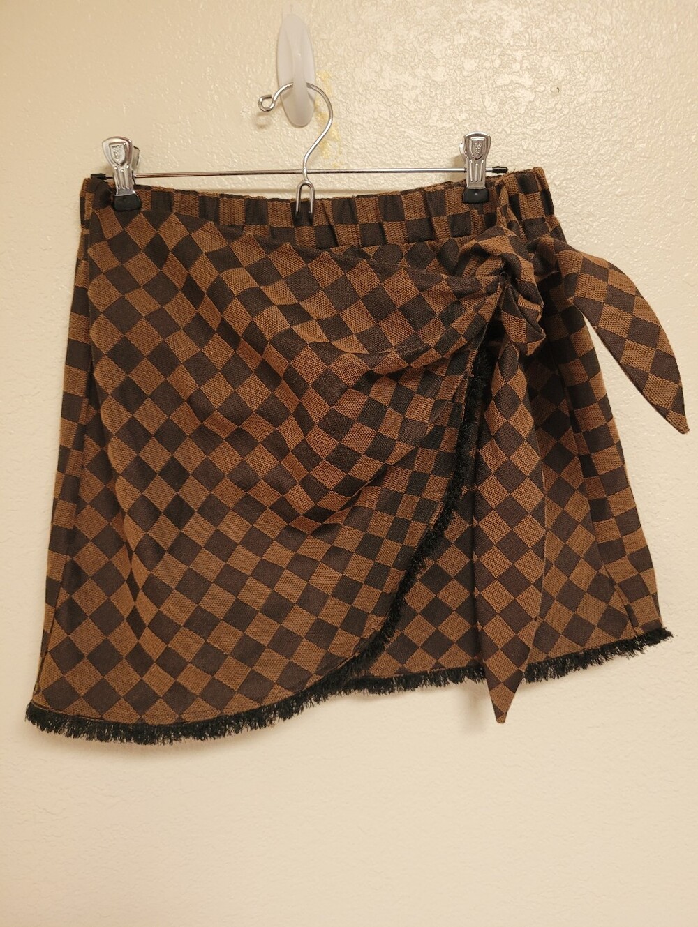 Judith March Check Mate Brown And Black Faux Wrap Skirt